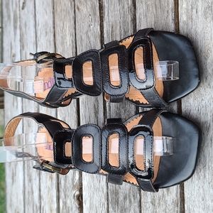 Clarks ladies black leather heeled sandals